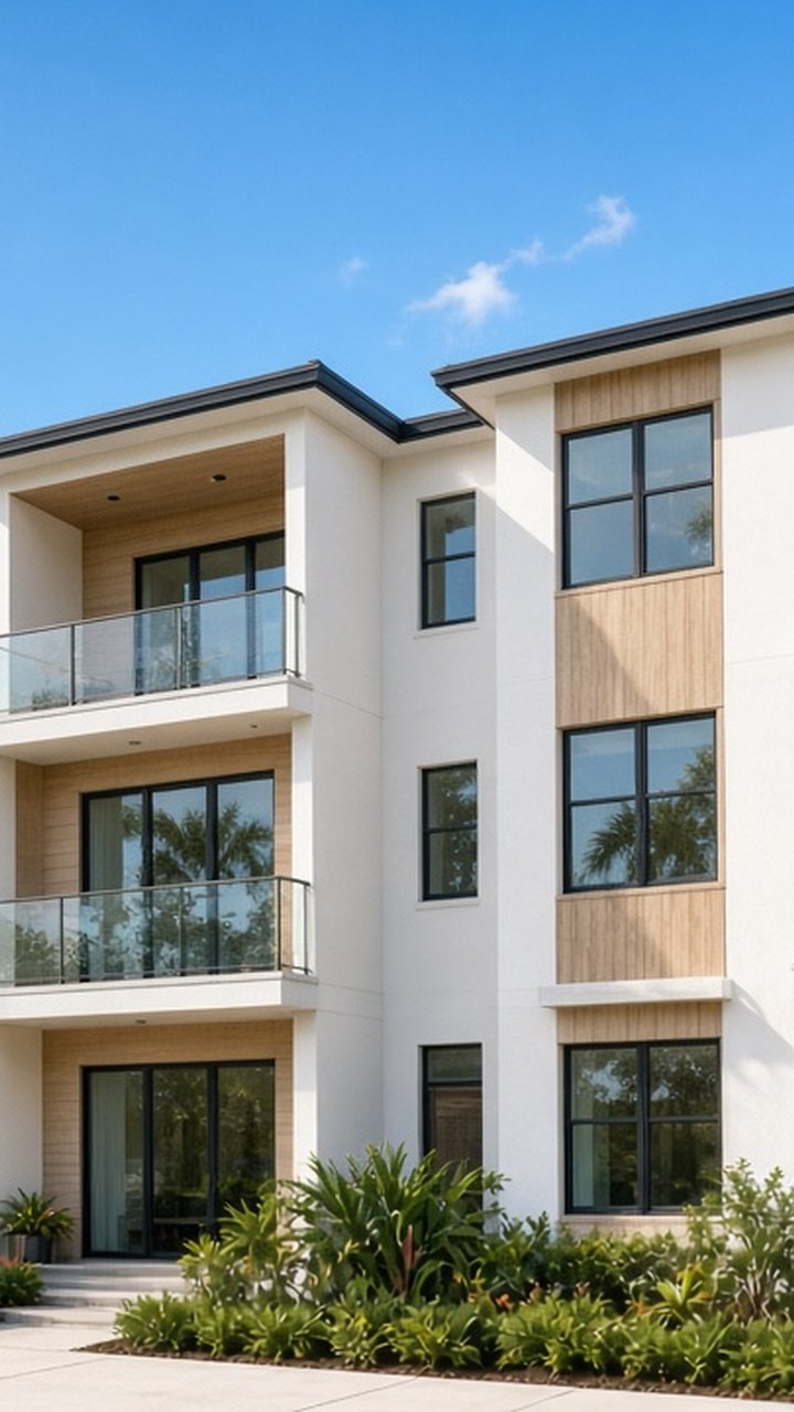 townhome row at twilight in a vertical Reel frame